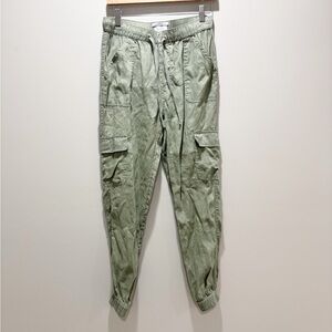 NICOLE MILLER Women’s Linen Olive Green Cargo Jogger Pants Lightweight Size M